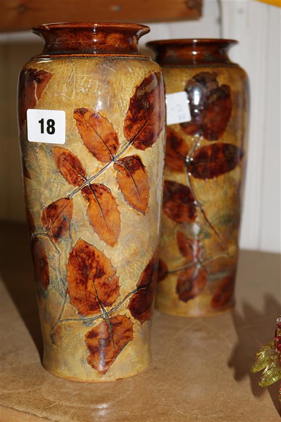 A pair of Doulton Lambeth Autumn Leaves vases